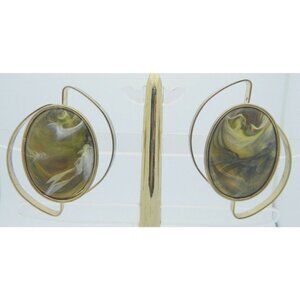 VIKING Signed Large Plastic Faux Marbled Earrings